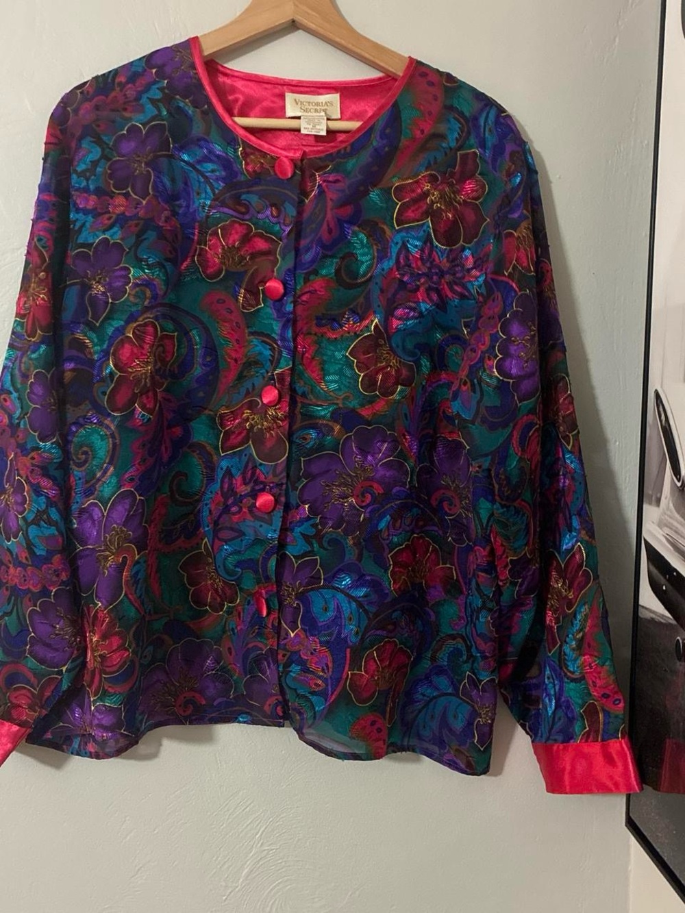 Victoria's Secret Pink and Multicolor Paisley Satin Blouse